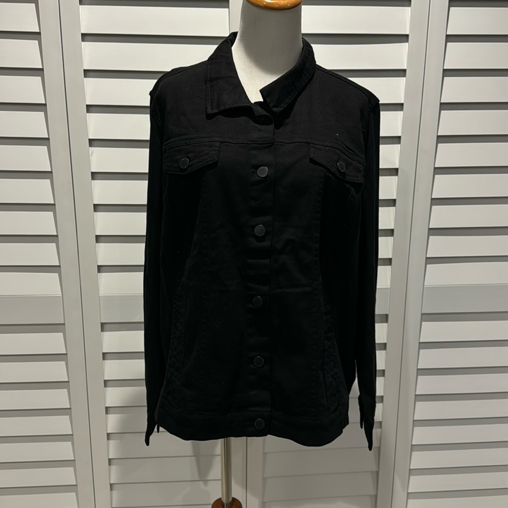 Belle by Kim Gravel NWOT Jacket in a combination of black denim/ Cotton Sleeves. - Picture 1 of 9